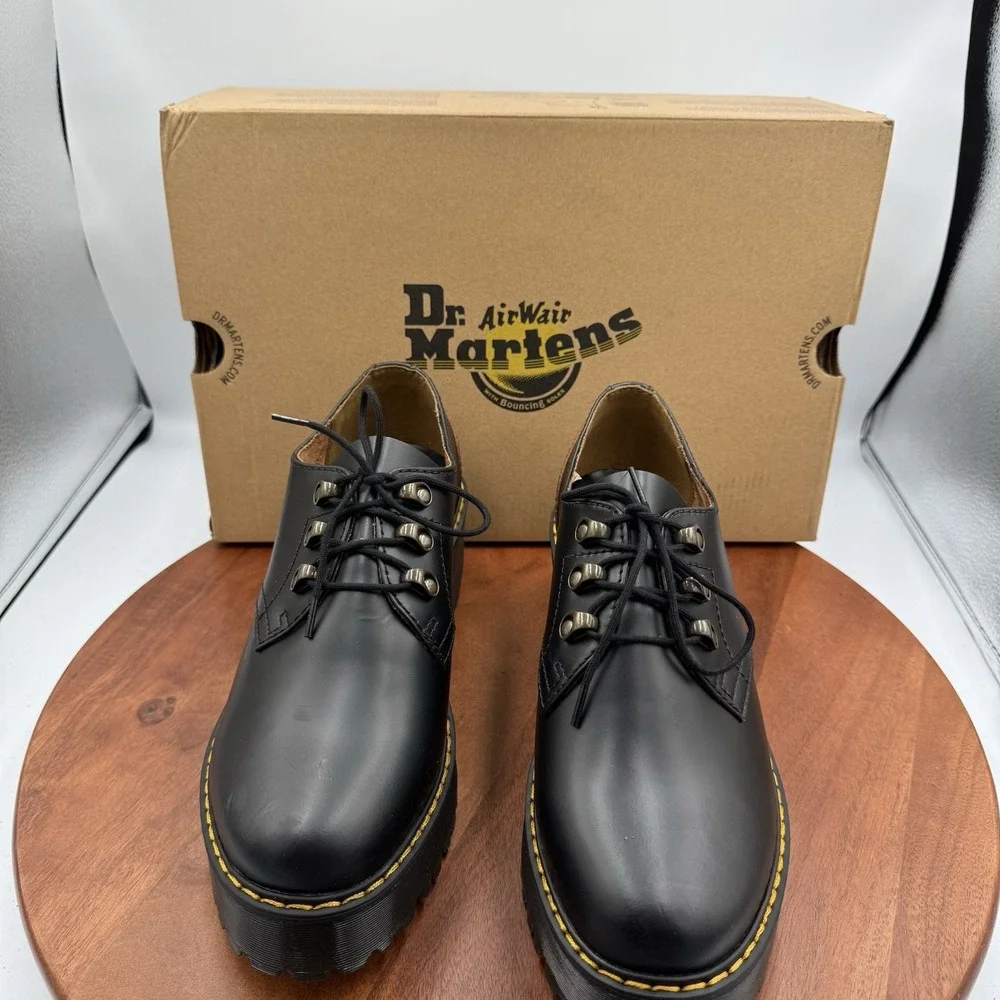 Dr. Martens‎ LEONA LO Platform Shoes  Black Leather Chunky Heel Women's Size 9